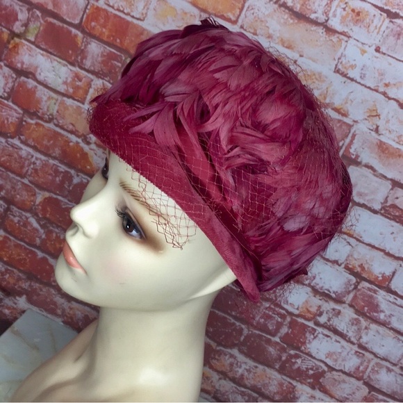 Feathered Vintage MCM Mulberry Purple Flapper Inspired Cloche Hat main image 8